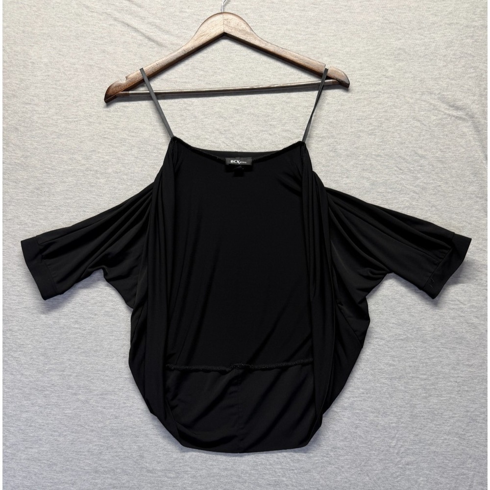 BCX Dress Draped Cold Shoulder Blouse Top Womens Medium Black Outdoor Casual